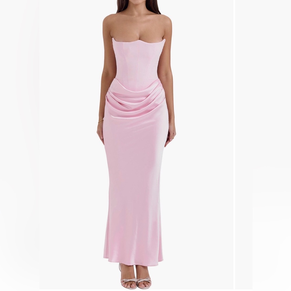 House of CB Persephone Strapless Corset Satin & Stretch Crepe Mermaid Gown